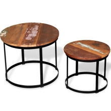 Набор из двух столов из журнального стола Твердый восстановленный деревянный круглый 40 см / 50 см