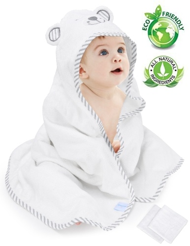 Eccomum Детское полотенце с капюшоном Органическое бамбуковое волокно Детские банные полотенца Медведь Вышитый носовой платок Мягкое натуральное полотенце для малышей Супер абсорбирующее толстое